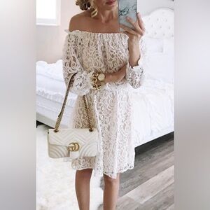 Chelsea28 Off-Shoulder Lace Mini Dress in Cream